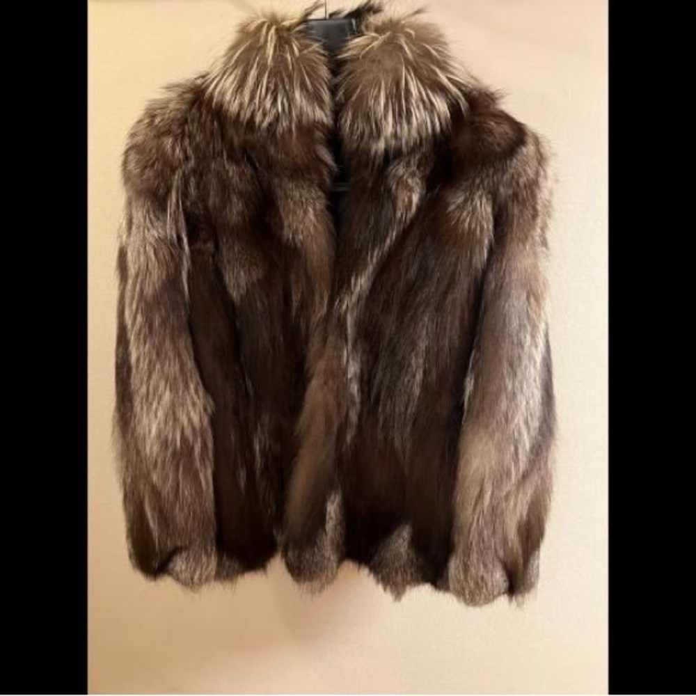 Olga Furs New York Real Vintage Fur Coat Small Brown & Cream Raccoon Fox